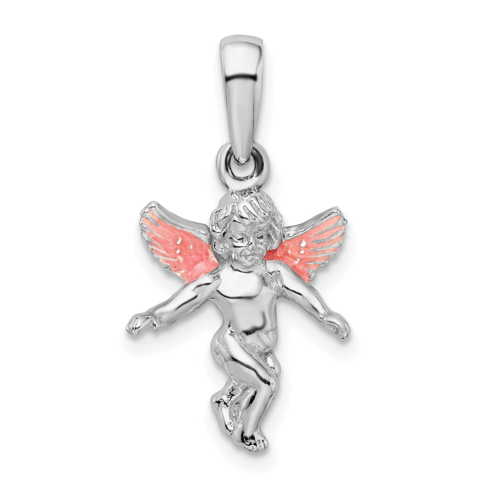 De-Ani Sterling Silver Rhodium-Plated Polished 3D Enameled Angel Pendant Main image