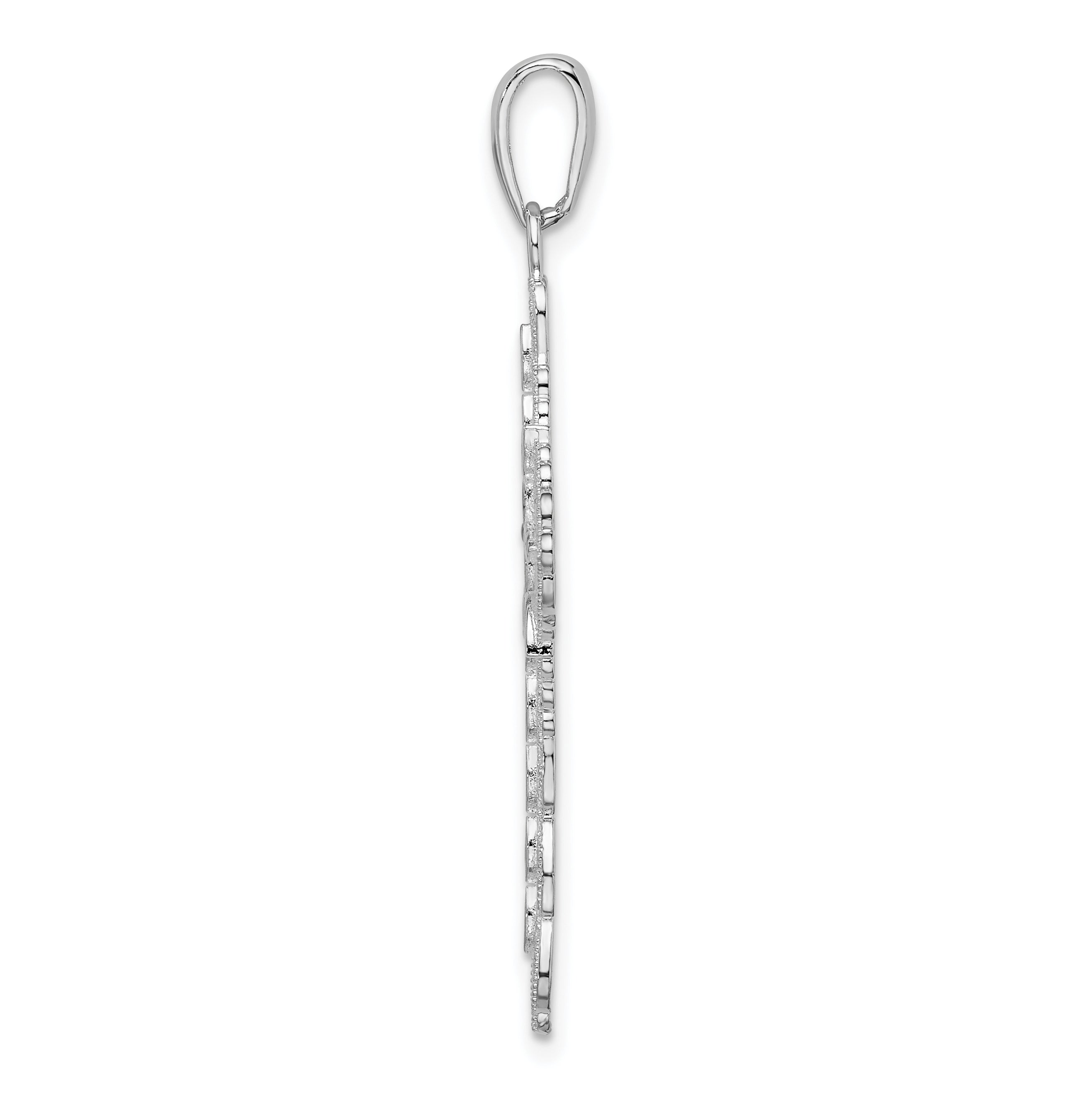 De-Ani Sterling Silver Rhodium-Plated Polished Enameled Filigree Cross Pendant Secondary image