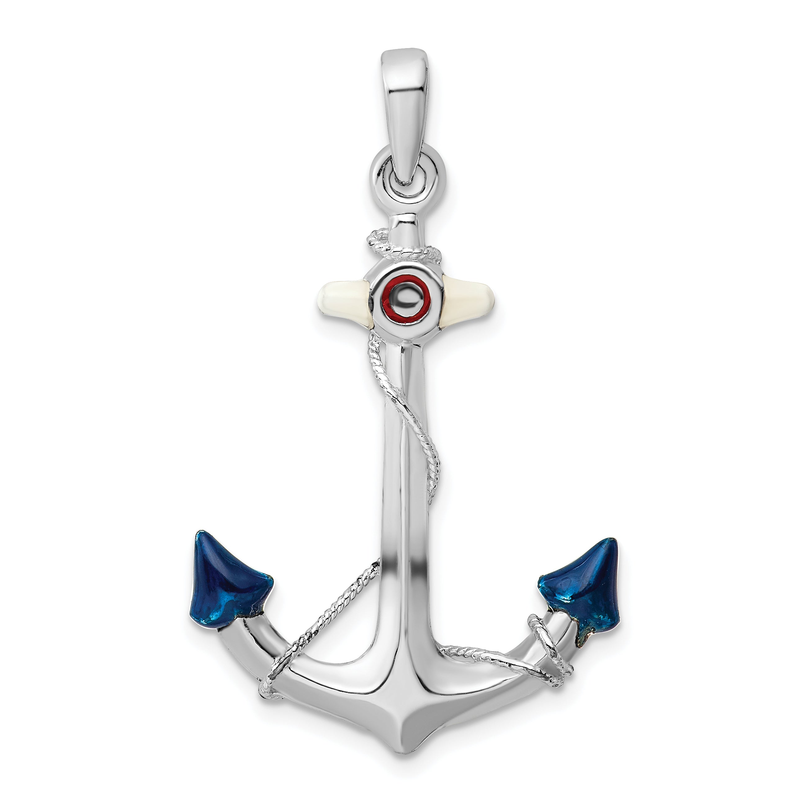 De-Ani Sterling Silver Rhodium-Plated Polished 3D Enameled Anchor Pendant Main image