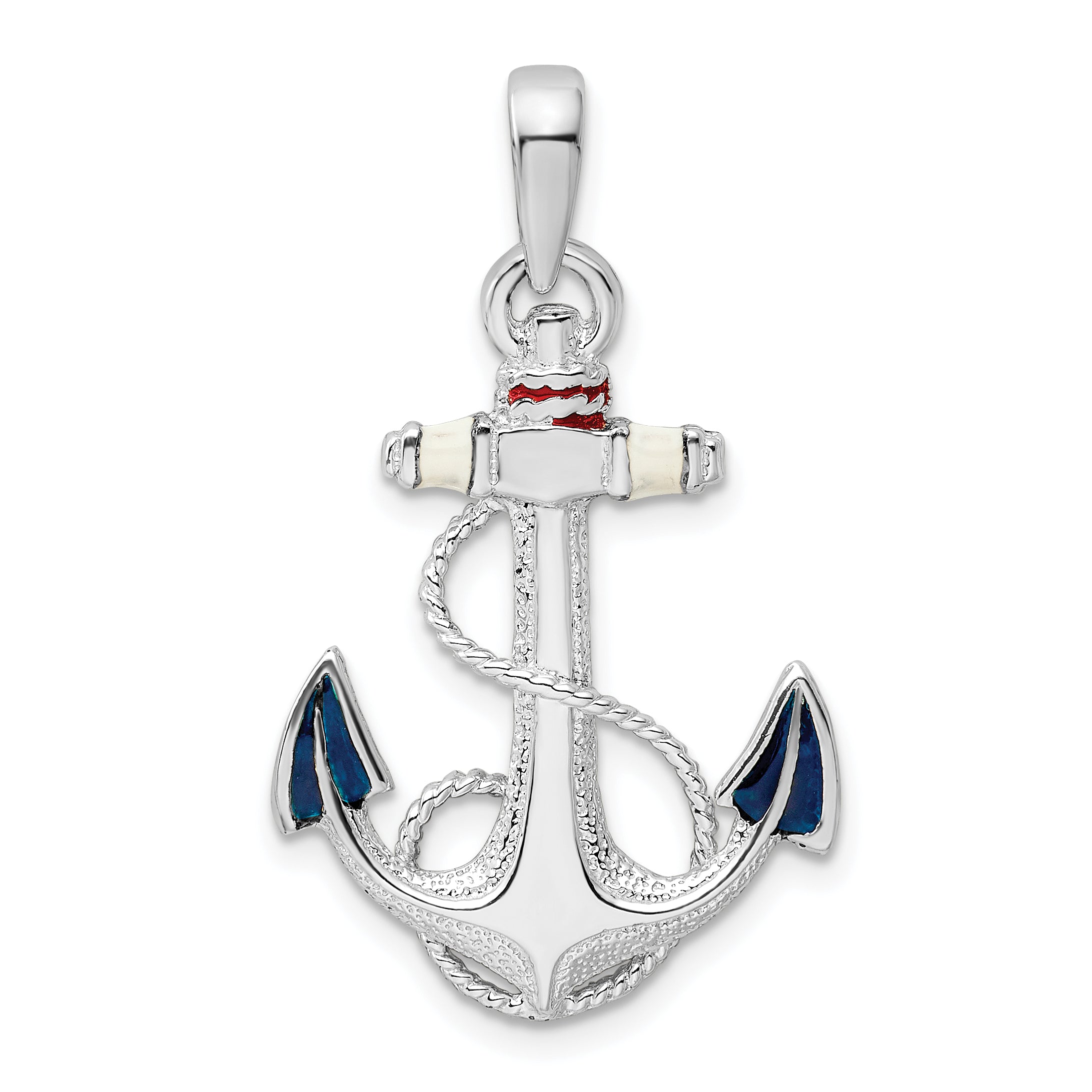 De-Ani Sterling Silver Rhodium-Plated Enameled Anchor with Rope Pendant Main image