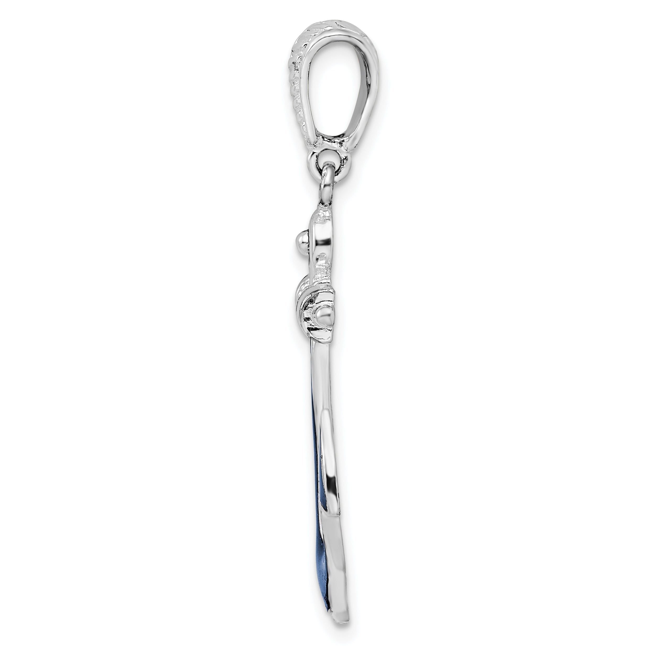 De-Ani Sterling Silver Rhodium-Plated Polished Enameled Anchor Pendant Secondary image