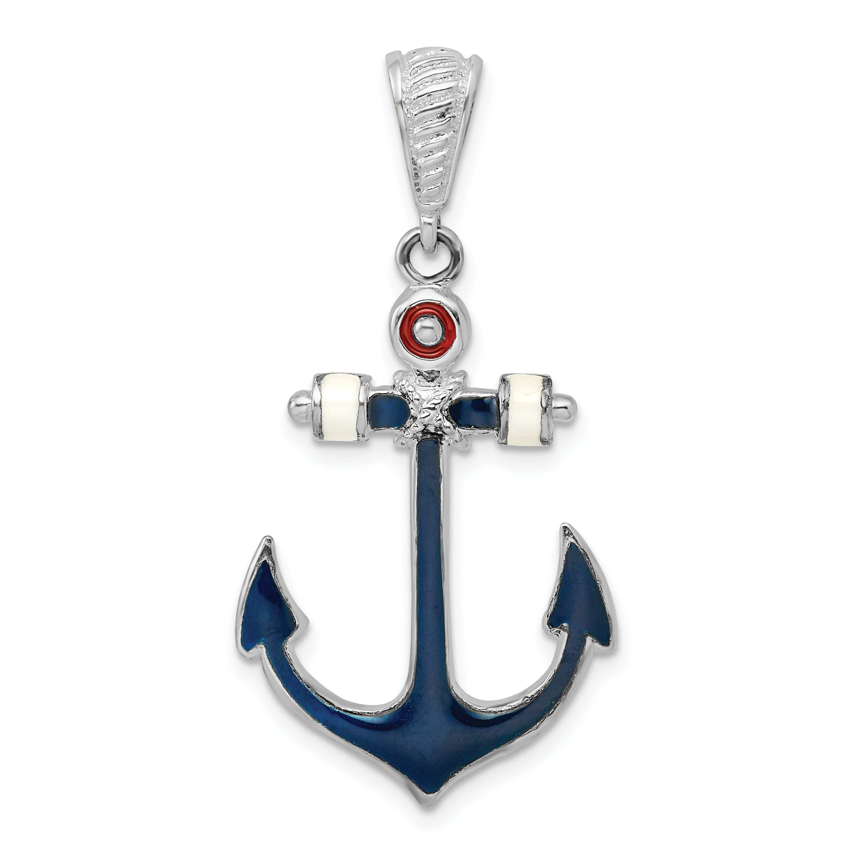 De-Ani Sterling Silver Rhodium-Plated Polished Enameled Anchor Pendant Main image