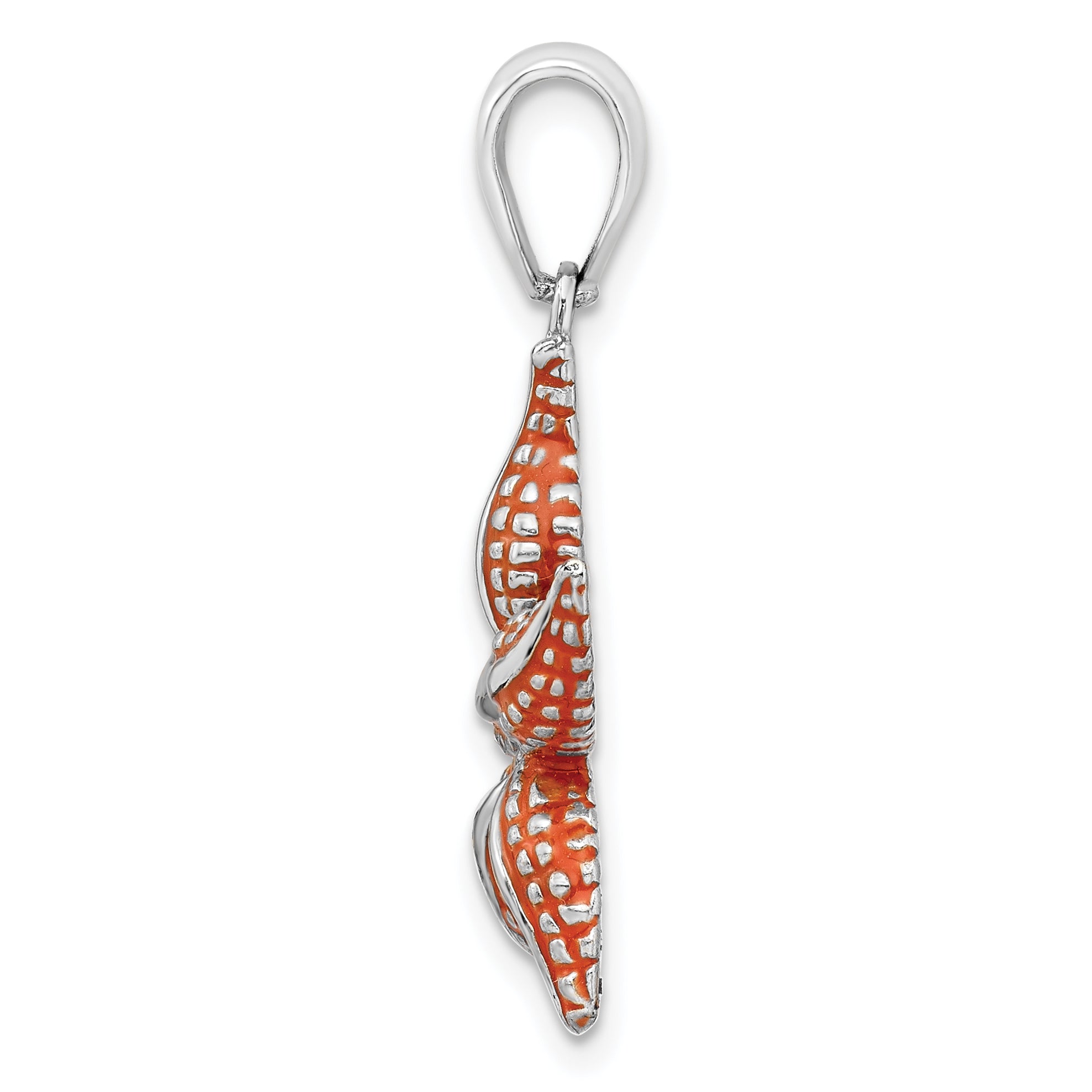 De-Ani Sterling Silver Rhodium-Plated Enameled Orange Starfish Pendant Secondary image