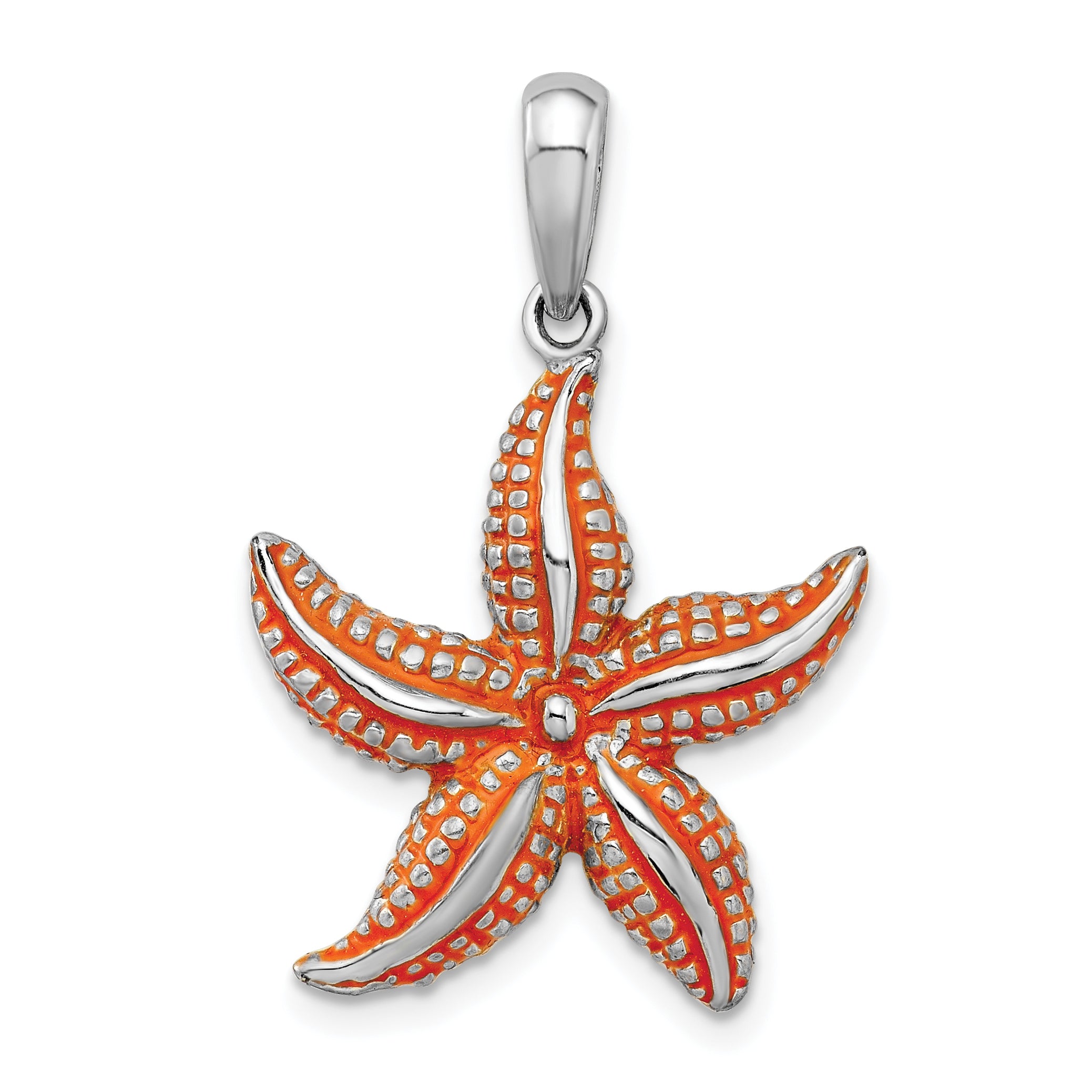 De-Ani Sterling Silver Rhodium-Plated Enameled Orange Starfish Pendant Main image