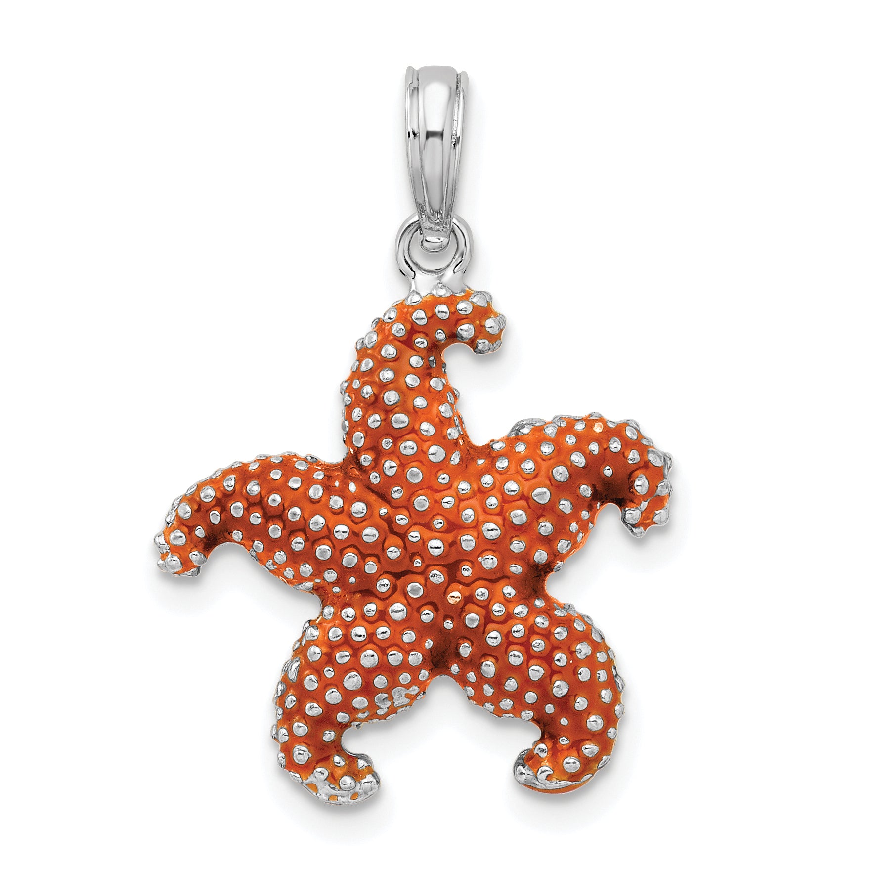 De-Ani Sterling Silver Rhodium-Plated Enameled Orange Starfish Pendant Main image