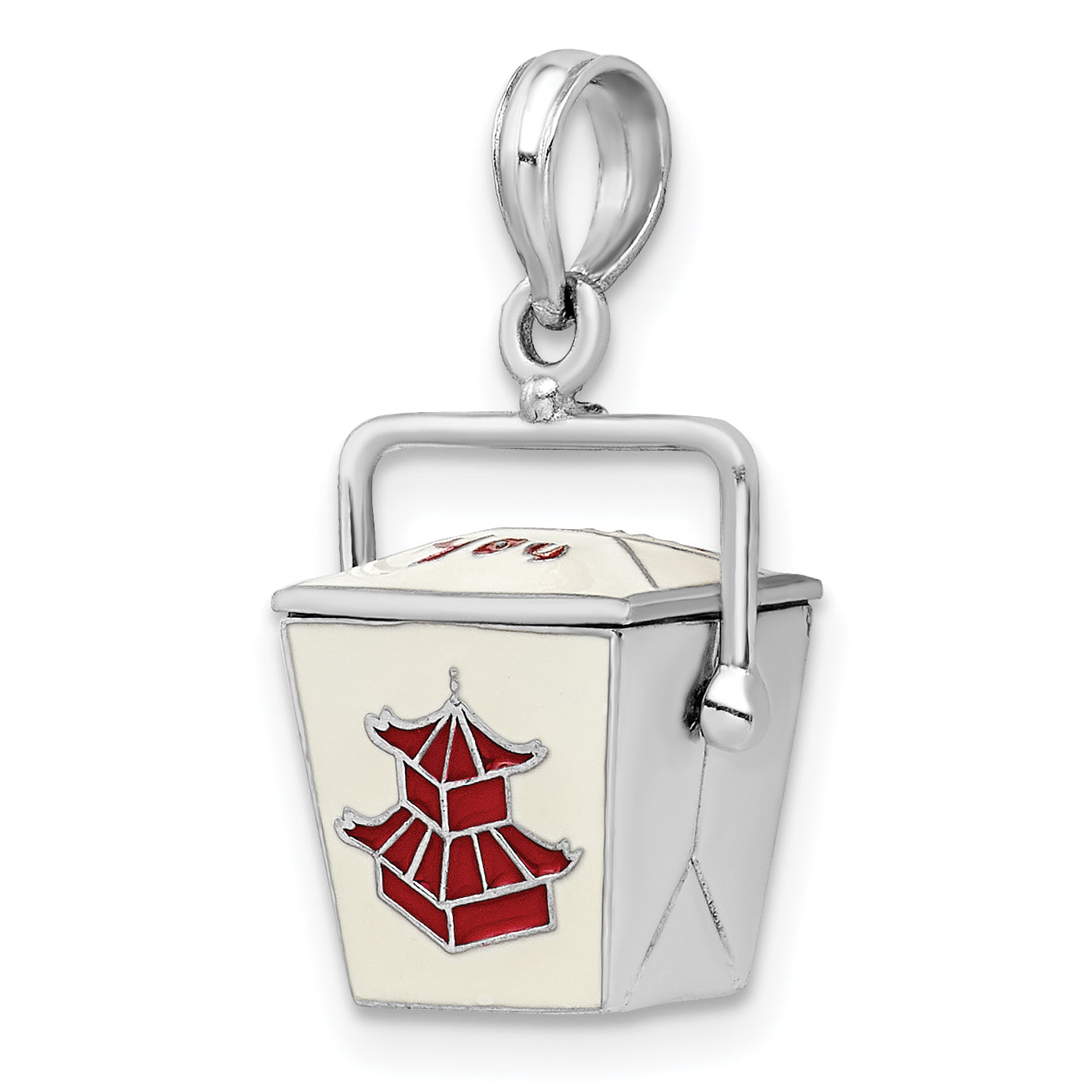 De-Ani Sterling Silver Rhodium-Plated 3D Moveable Enameled Chinese Takeout Pendant