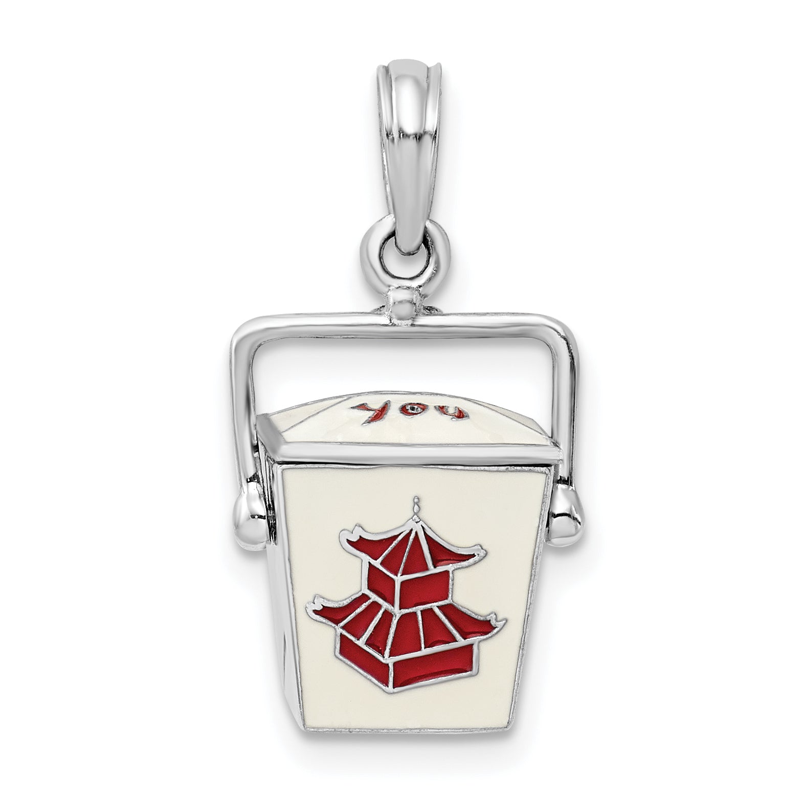 De-Ani Sterling Silver Rhodium-Plated 3D Moveable Enameled Chinese Takeout Pendant Main image