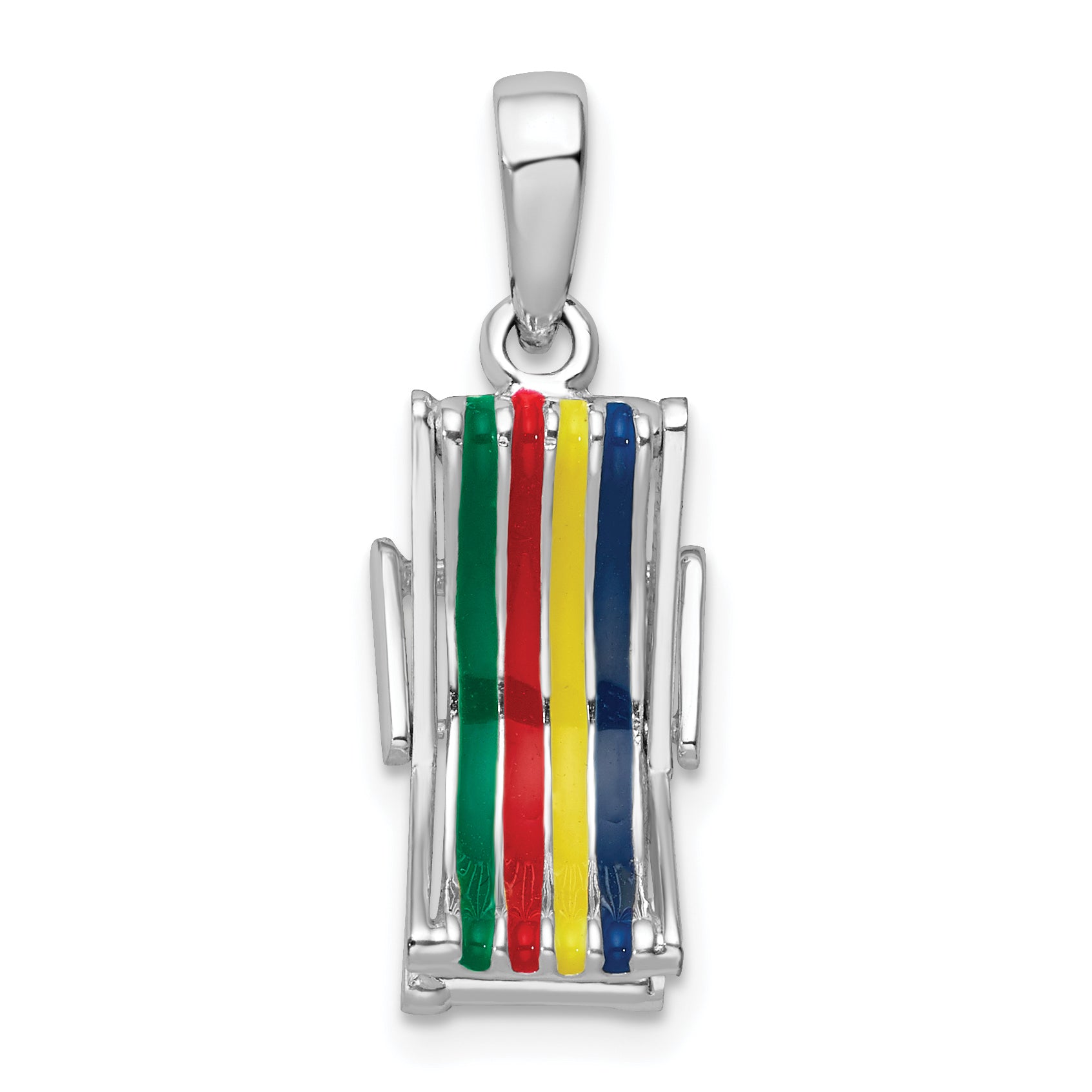 De-Ani Sterling Silver Rhodium-Plated 3D Moveable Enameled Beach Chair Pendant Main image