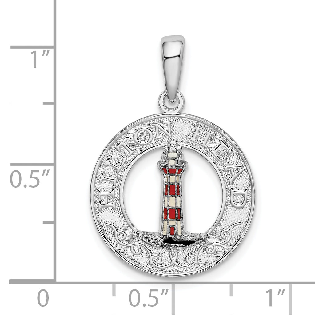 De-Ani Sterling Silver Polished Enameled Hilton Head with Lighthouse Pendant