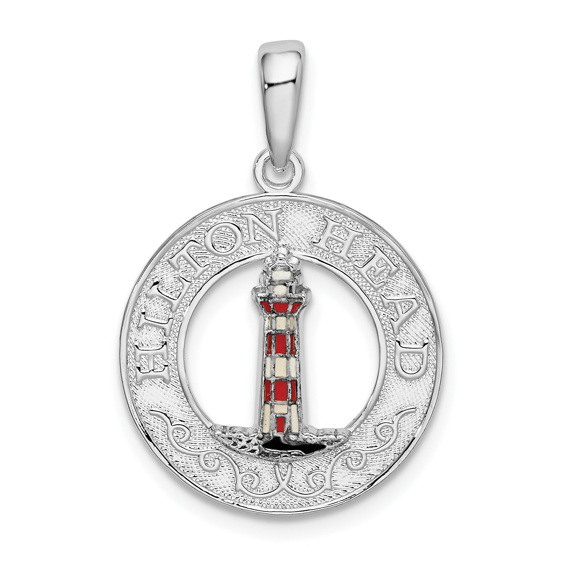 De-Ani Sterling Silver Polished Enameled Hilton Head with Lighthouse Pendant Main image