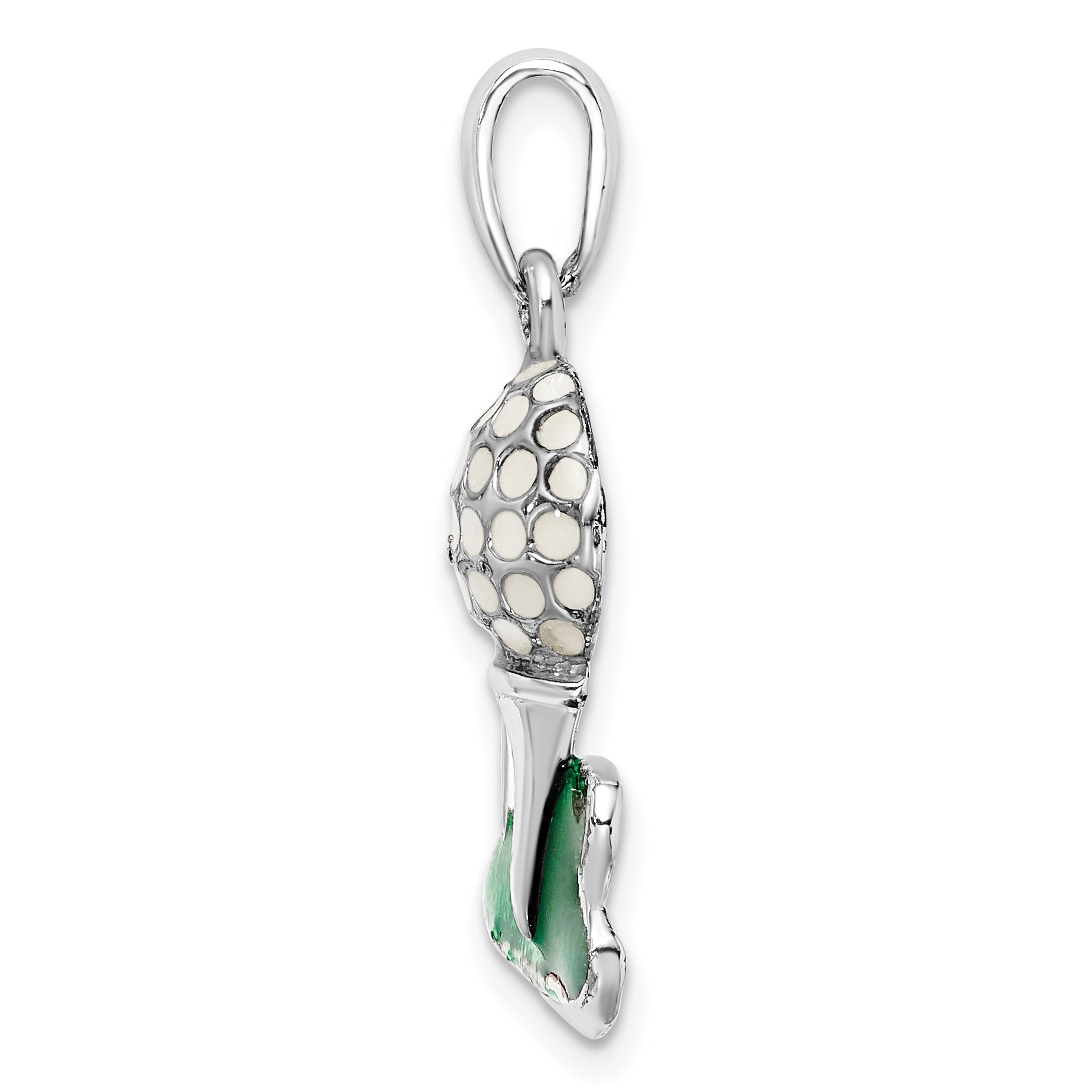 De-Ani Sterling Silver Rhodium-Plated Polished Enameled Golf Ball with Tee Pendant Secondary image