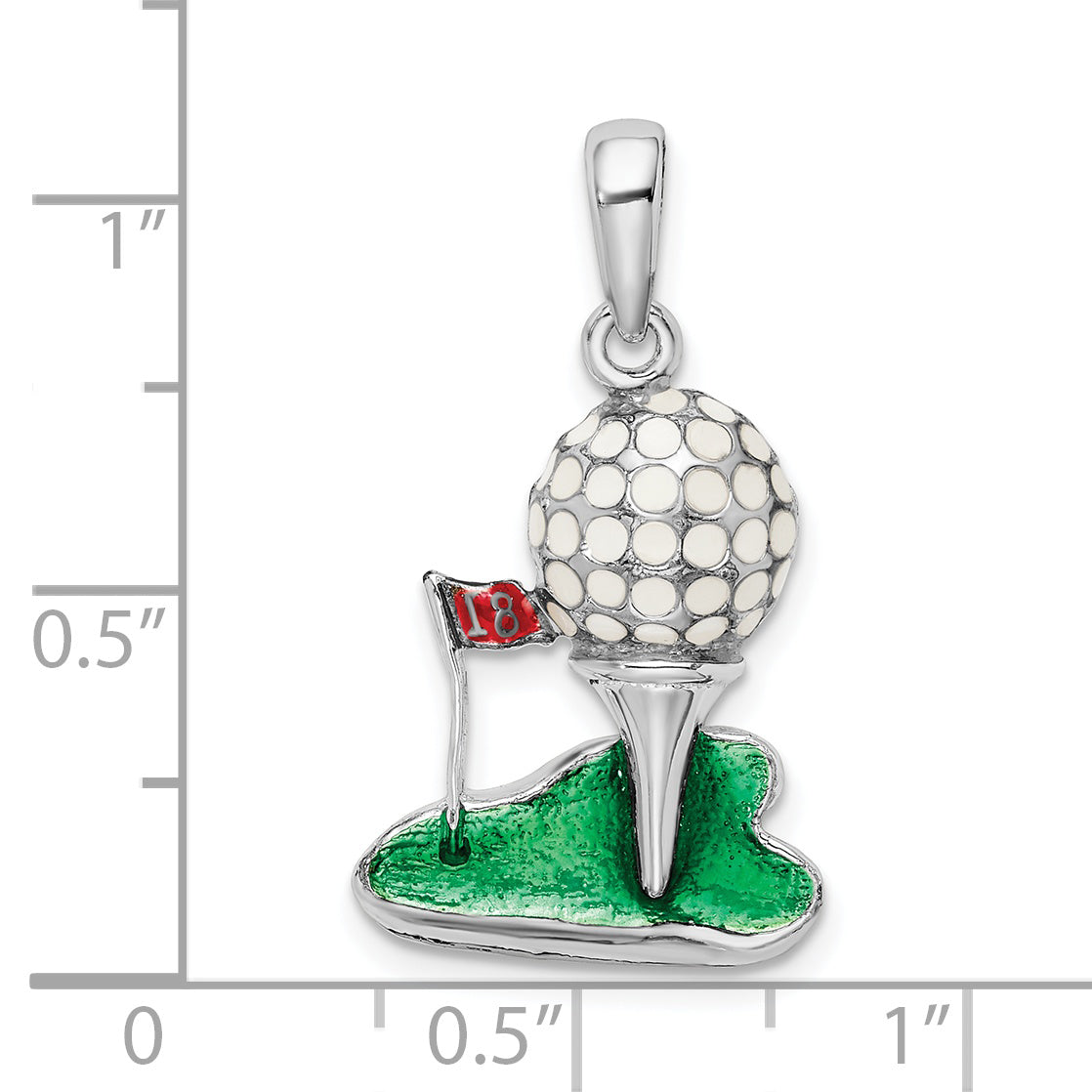 De-Ani Sterling Silver Rhodium-Plated Polished Enameled Golf Ball with Tee Pendant