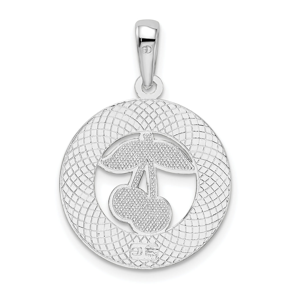 De-Ani Sterling Silver Rhodium-Plated Enameled Traverse City Michigan with Cherry Pendant