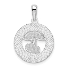 De-Ani Sterling Silver Rhodium-Plated Enameled Traverse City Michigan with Cherry Pendant