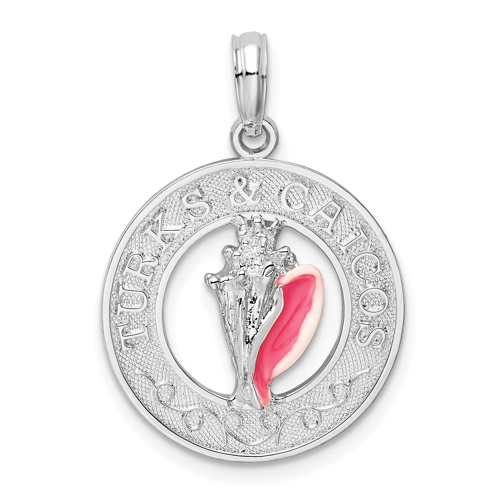 De-Ani Sterling Silver Rhodium-Plated Enameled Turks and Caicos with Shell Pendant Main image