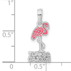 De-Ani Sterling Silver Rhodium-Plated Enameled Turks and Caicos with Flamingo Pendant
