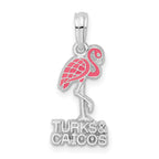 De-Ani Sterling Silver Rhodium-Plated Enameled Turks and Caicos with Flamingo Pendant