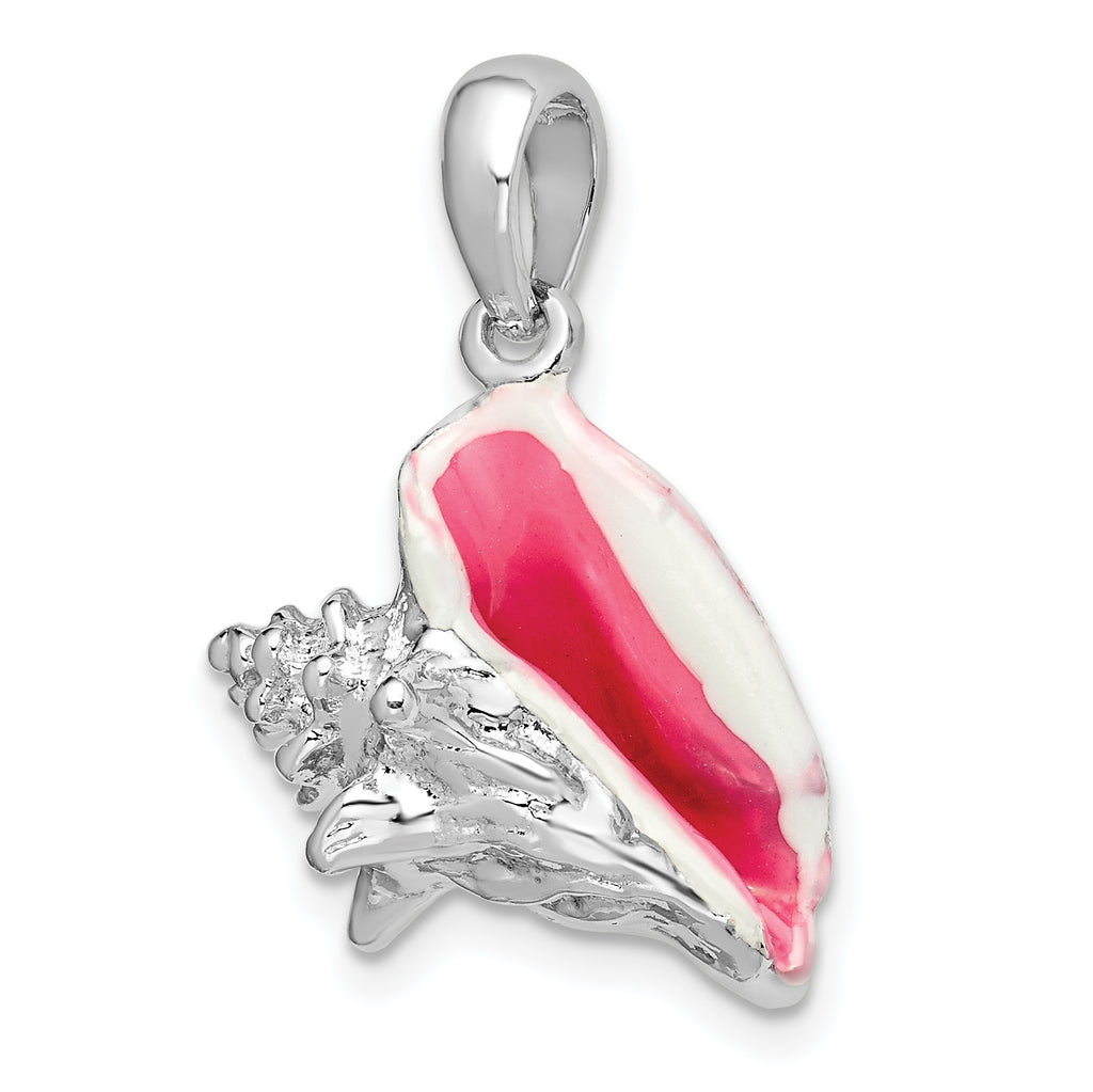 De-Ani Sterling Silver Rhodium-Plated Enameled Medium Conch Shell Pendant