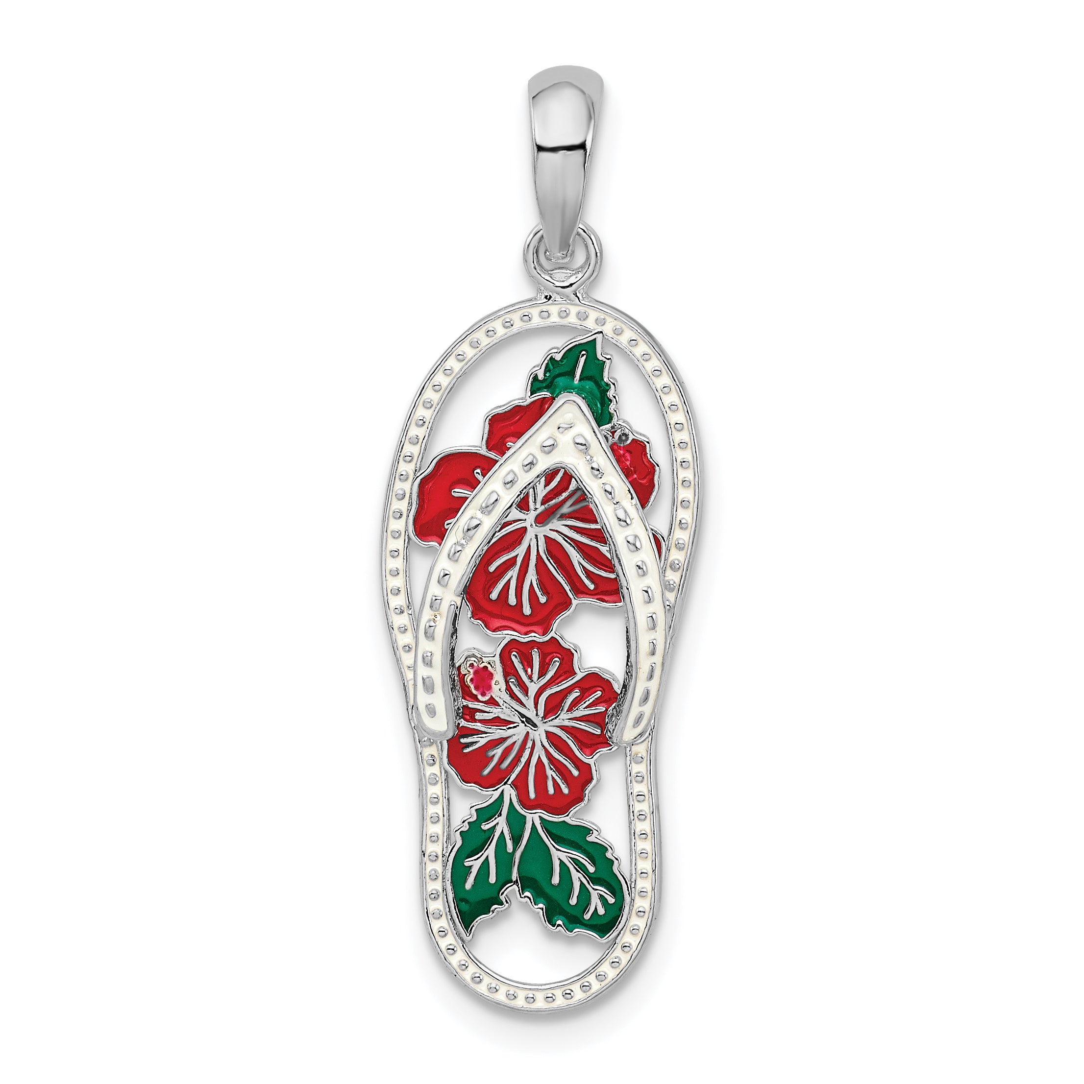 De-Ani Sterling Silver Rhodium-Plated Enameled Hibiscus Flower Flip-flop Pendant Main image