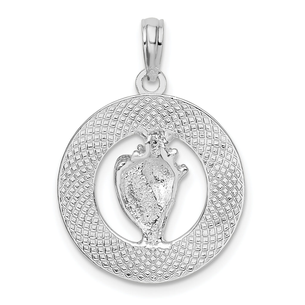 De-Ani Sterling Silver Rhodium-Plated Enameled Bahamas Circle with Shell Pendant