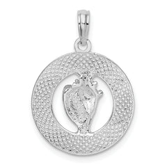 De-Ani Sterling Silver Rhodium-Plated Enameled Bahamas Circle with Shell Pendant