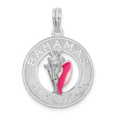 De-Ani Sterling Silver Rhodium-Plated Enameled Bahamas Circle with Shell Pendant