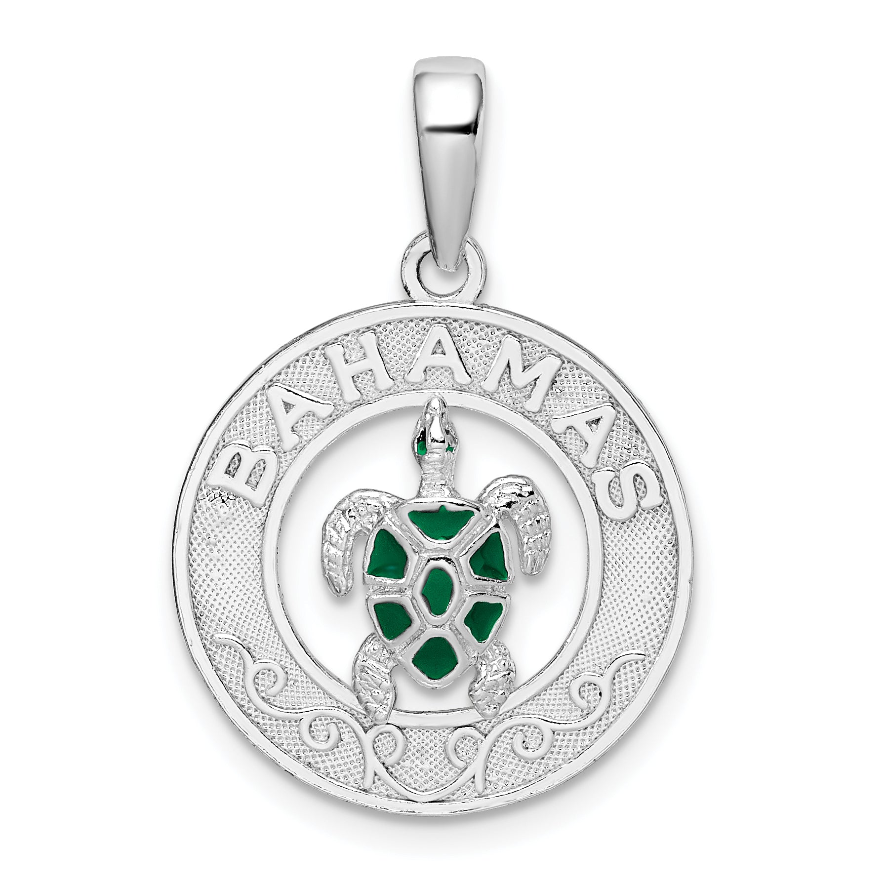 De-Ani Sterling Silver Rhodium-Plated Enameled Bahamas Circle with Turtle Pendant Main image