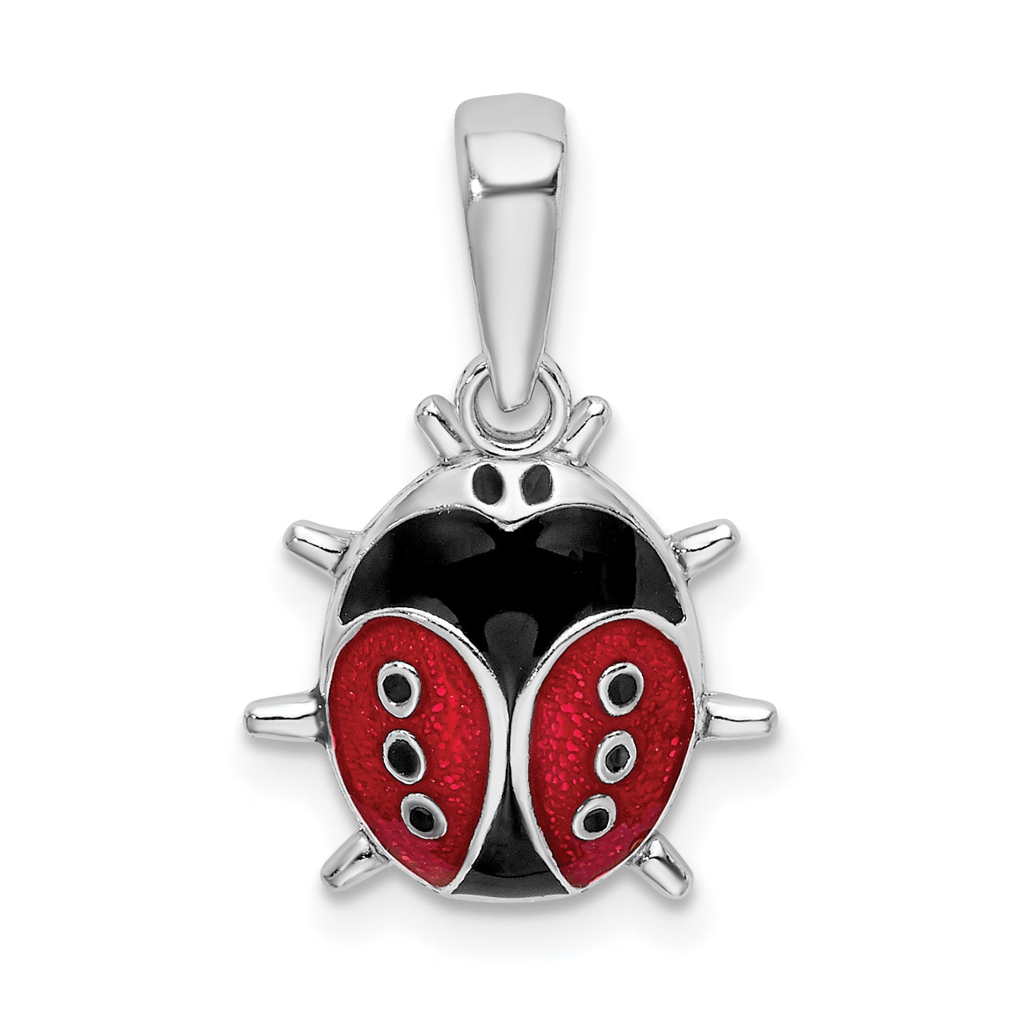 De-Ani Sterling Silver Rhodium-Plated Polished 3D Enameled Ladybug Pendant Main image