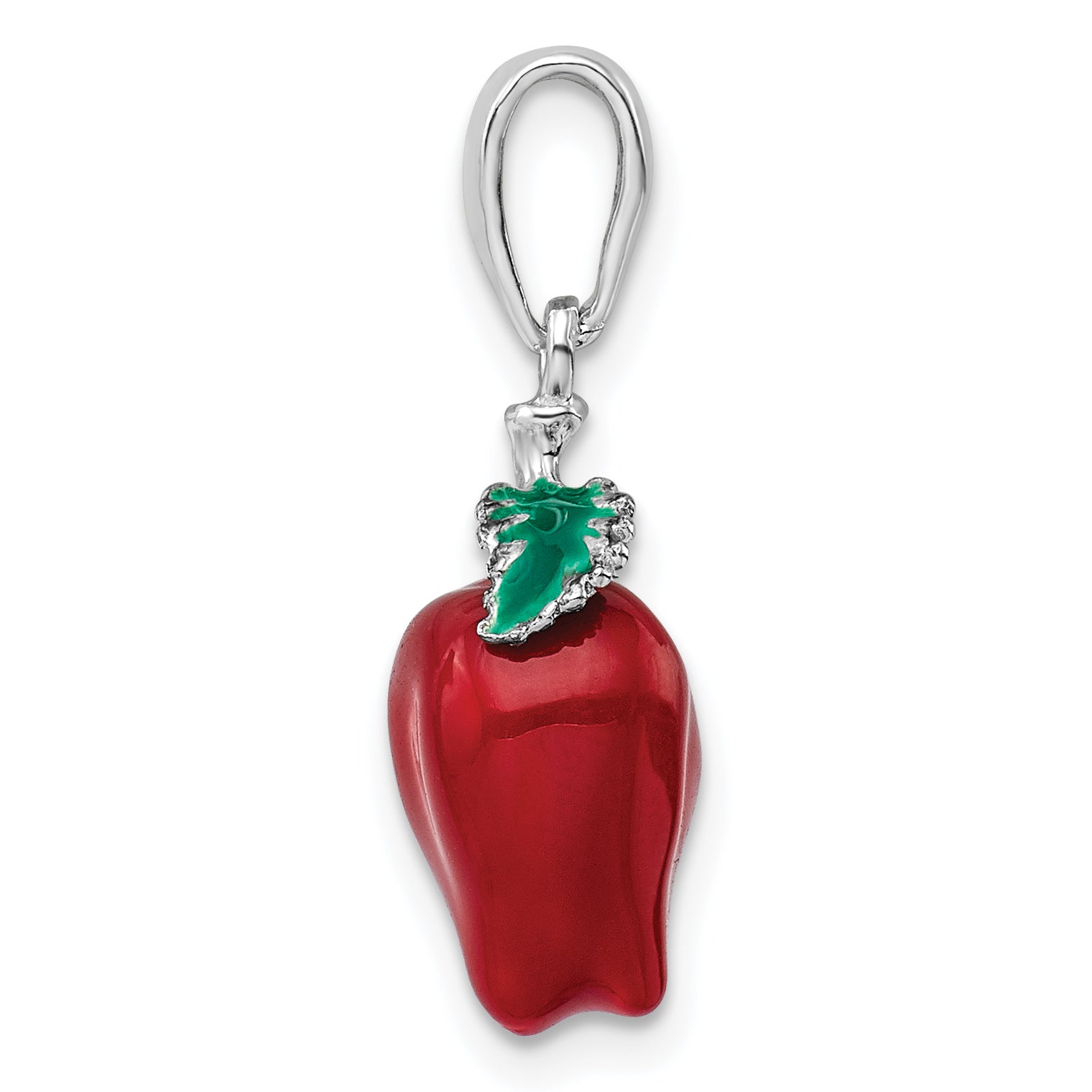 De-Ani Sterling Silver Rhodium-Plated Polished 3D Enameled Apple Pendant Secondary image