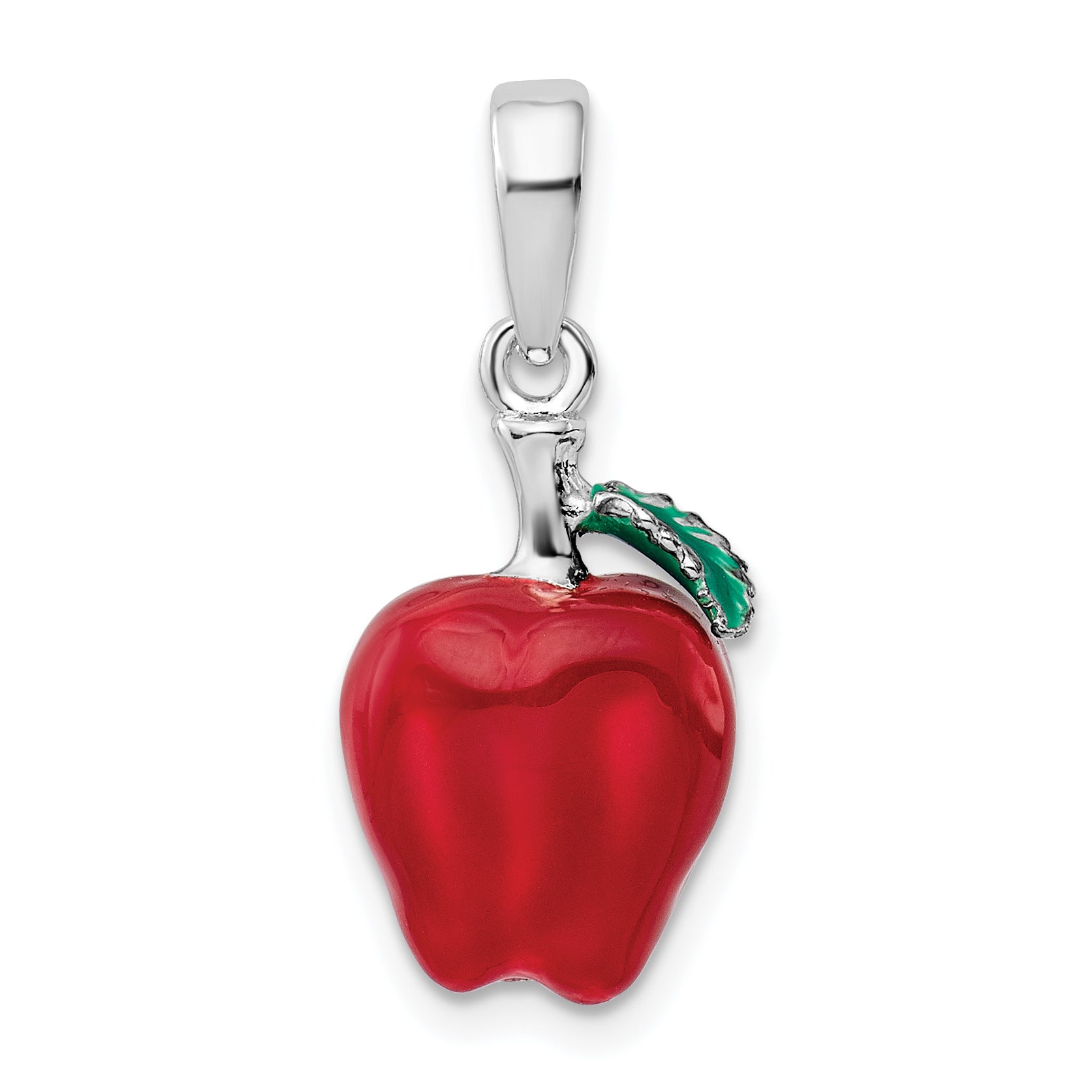 De-Ani Sterling Silver Rhodium-Plated Polished 3D Enameled Apple Pendant Main image