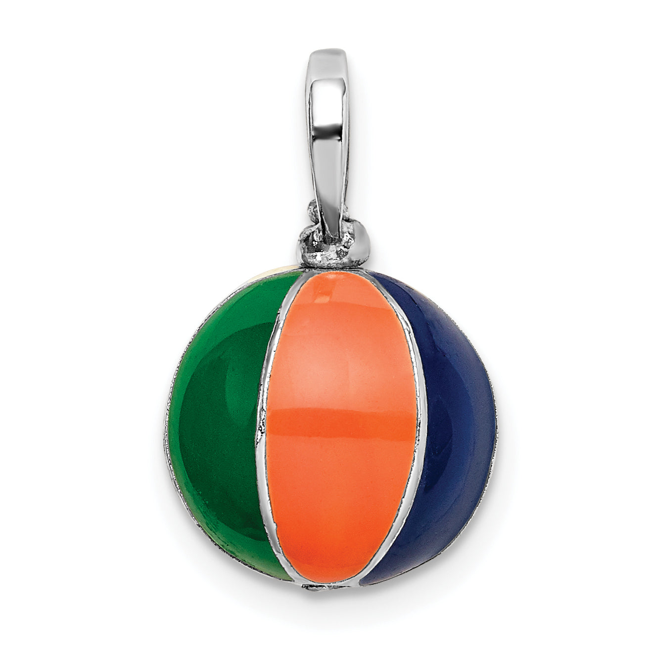 De-Ani Sterling Silver Rhodium-Plated Polished 3D Enameled Beach Ball Pendant Main image