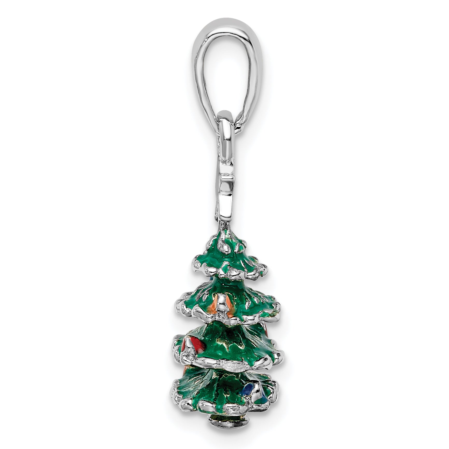 De-Ani Sterling Silver Rhodium-Plated 3D Enameled Christmas Tree Pendant Secondary image