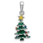 De-Ani Sterling Silver Rhodium-Plated 3D Enameled Christmas Tree Pendant