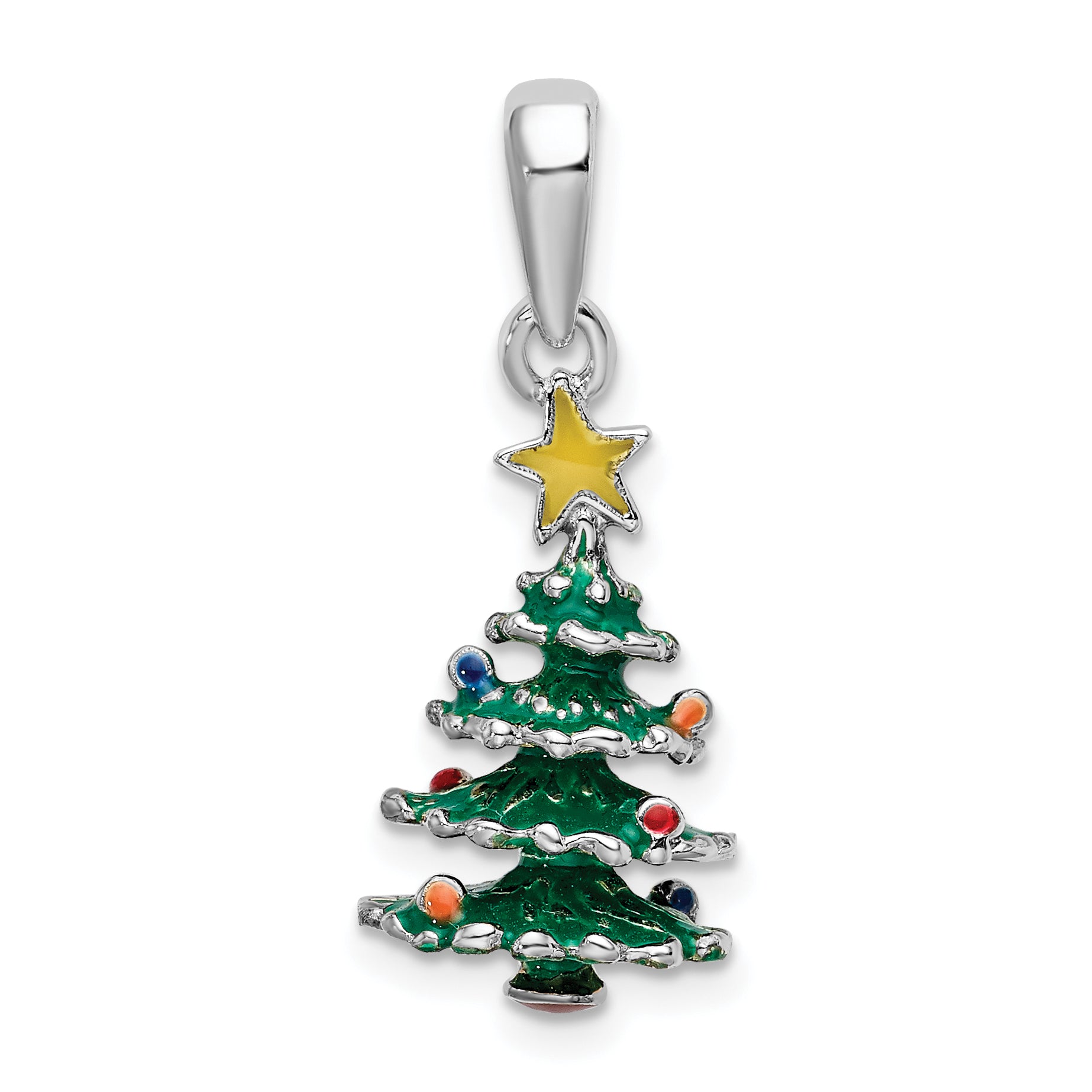 De-Ani Sterling Silver Rhodium-Plated 3D Enameled Christmas Tree Pendant Main image