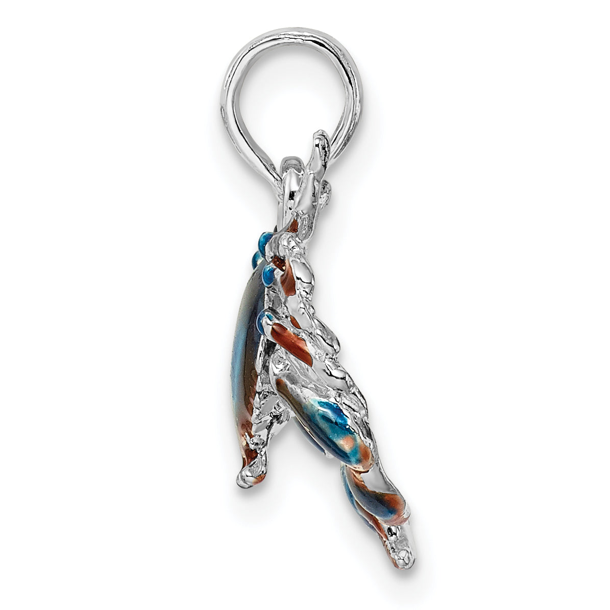 De-Ani Sterling Silver Rhodium-Plated Polished Enameled Blue Stone Crab Pendant Secondary image