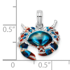 De-Ani Sterling Silver Rhodium-Plated Polished Enameled Blue Stone Crab Pendant