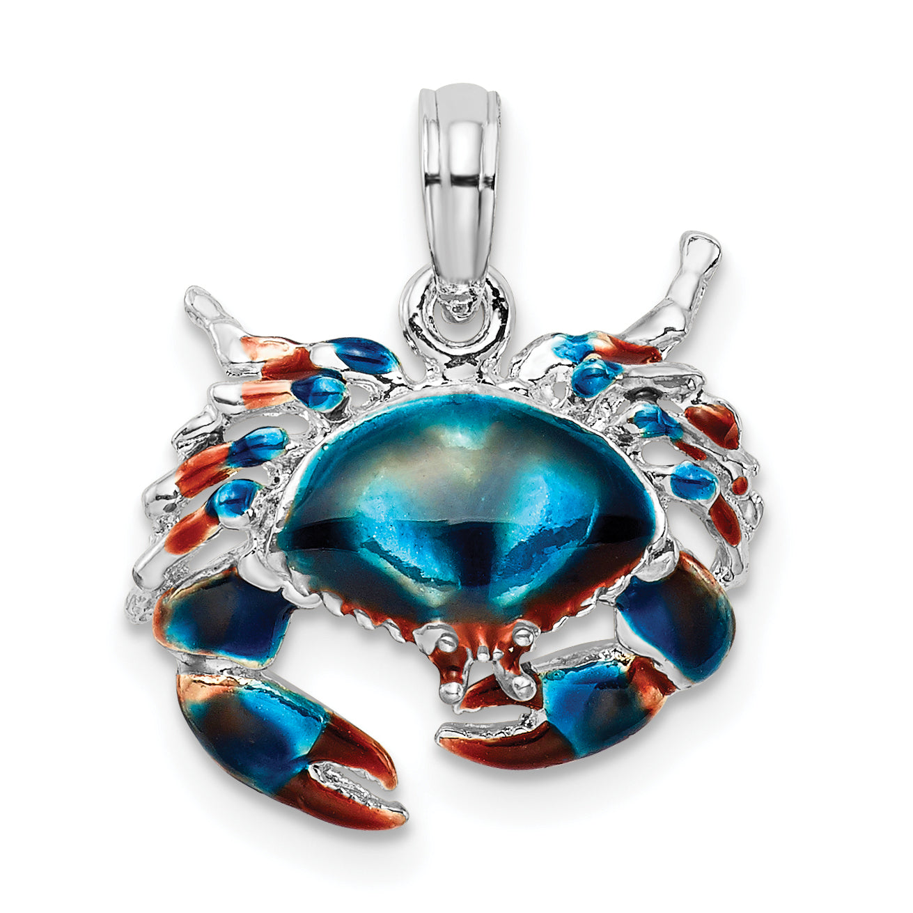 De-Ani Sterling Silver Rhodium-Plated Polished Enameled Blue Stone Crab Pendant Main image