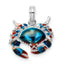 De-Ani Sterling Silver Rhodium-Plated Polished Enameled Blue Stone Crab Pendant