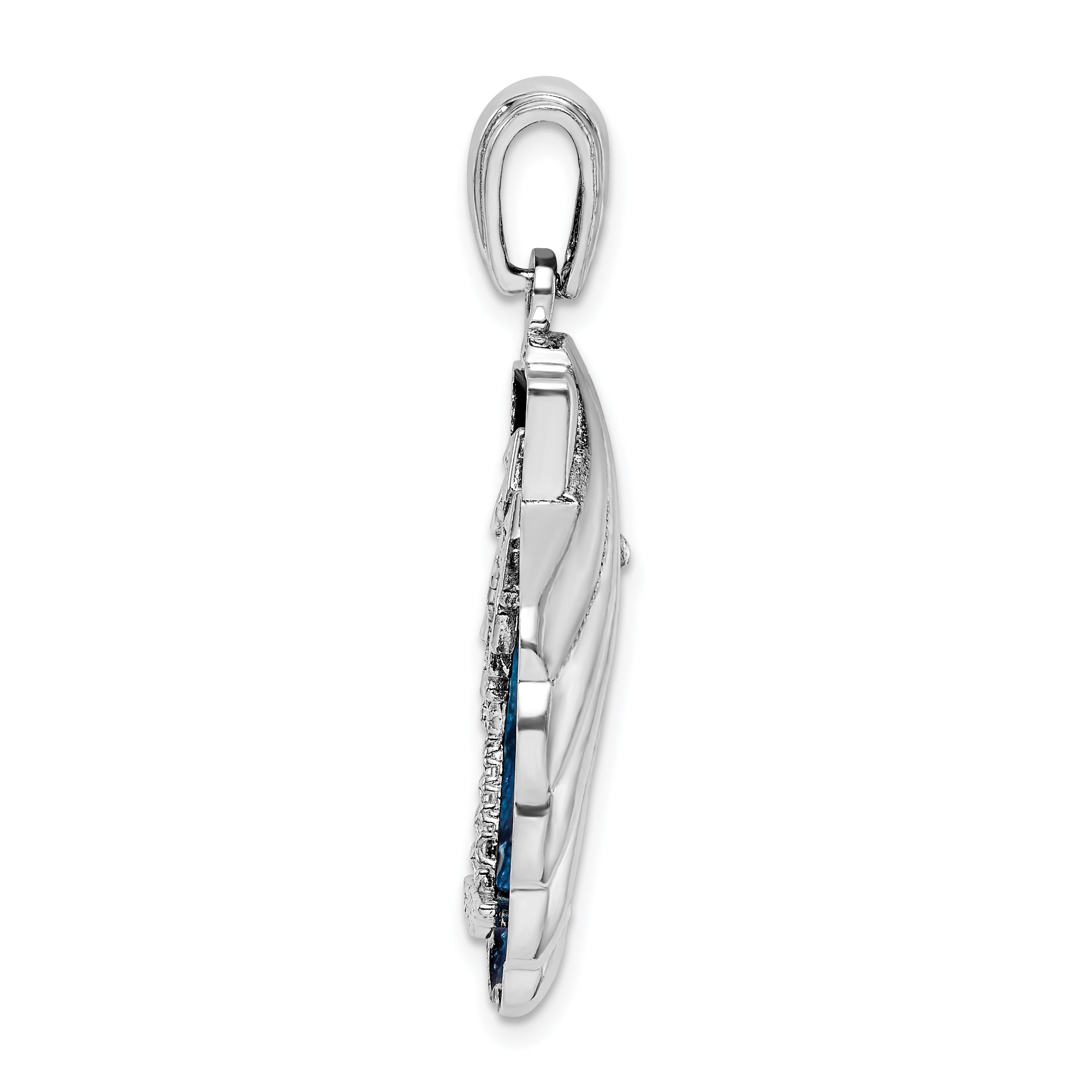 De-Ani Sterling Silver Rhodium-Plated Enameled Blue Shell with Palm Trees Pendant Secondary image