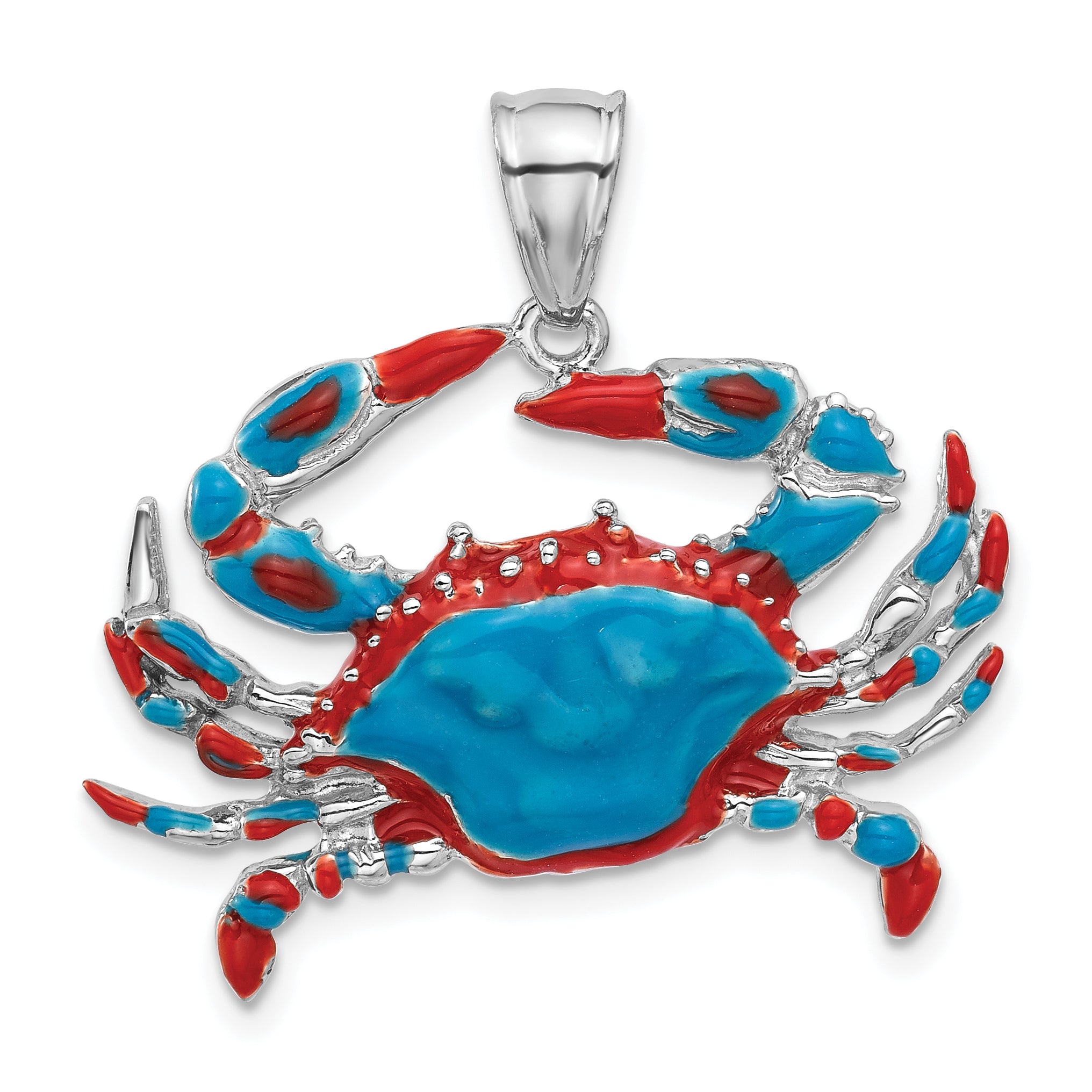 De-Ani Sterling Silver Rhodium-Plated Polished Enameled Blue Crab Pendant Main image
