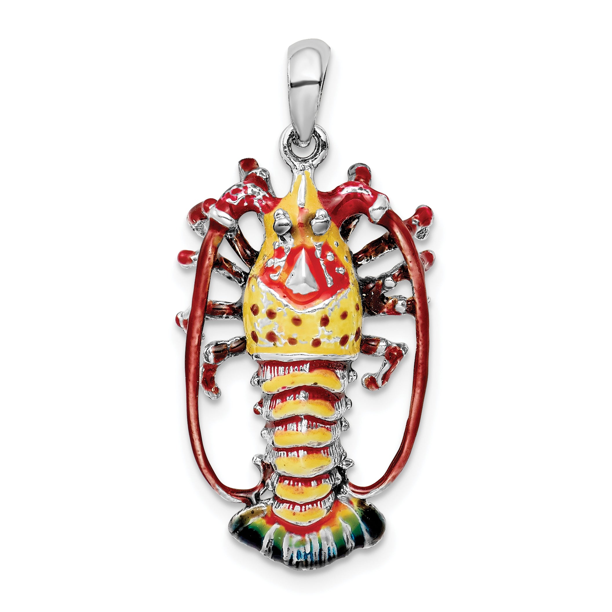 De-Ani Sterling Silver Rhodium-Plated Polished Enameled Florida Lobster Pendant Main image