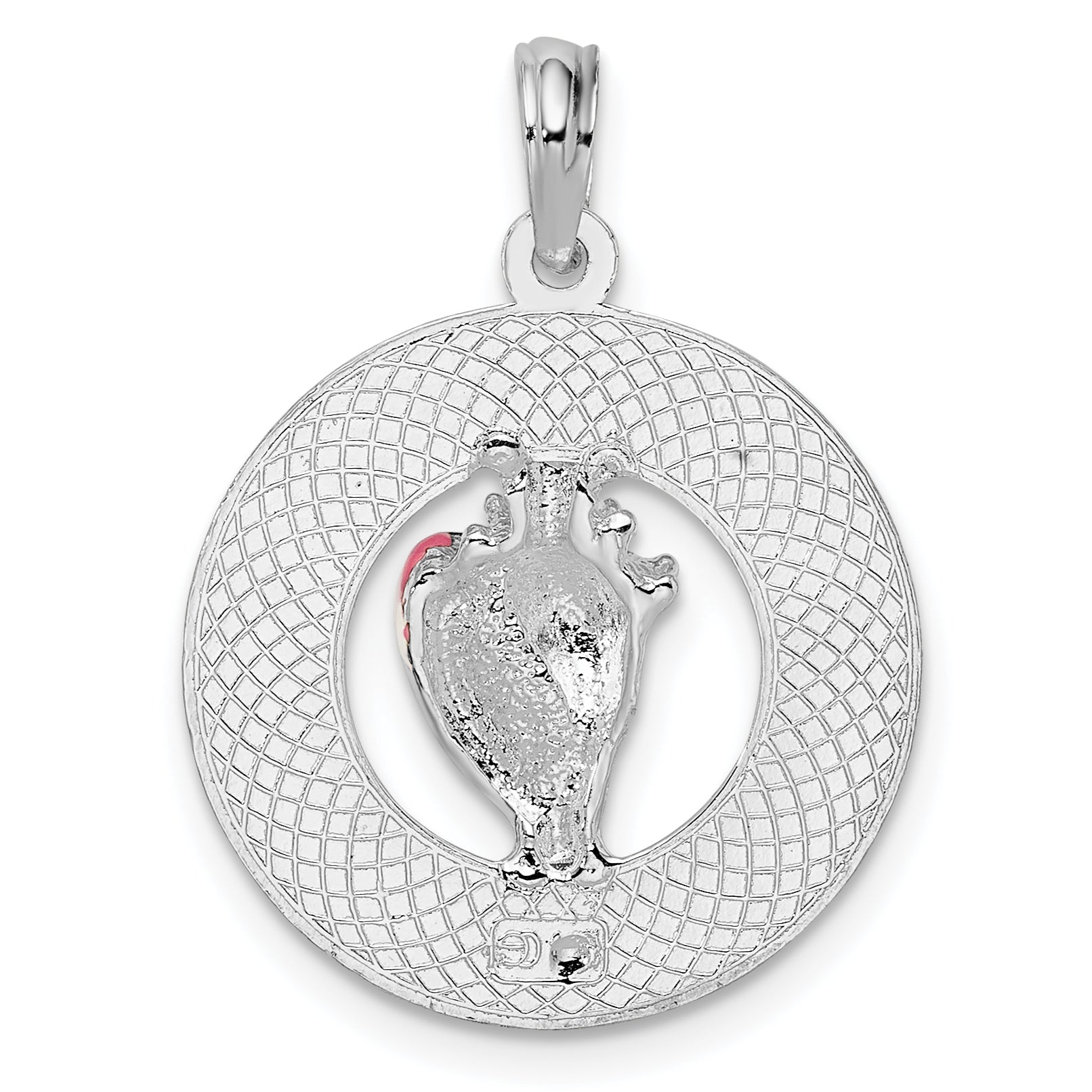 De-Ani Sterling Silver Rhodium-Plated Enameled Sanibel Circle with Shell Pendant