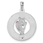 De-Ani Sterling Silver Rhodium-Plated Enameled Sanibel Circle with Shell Pendant