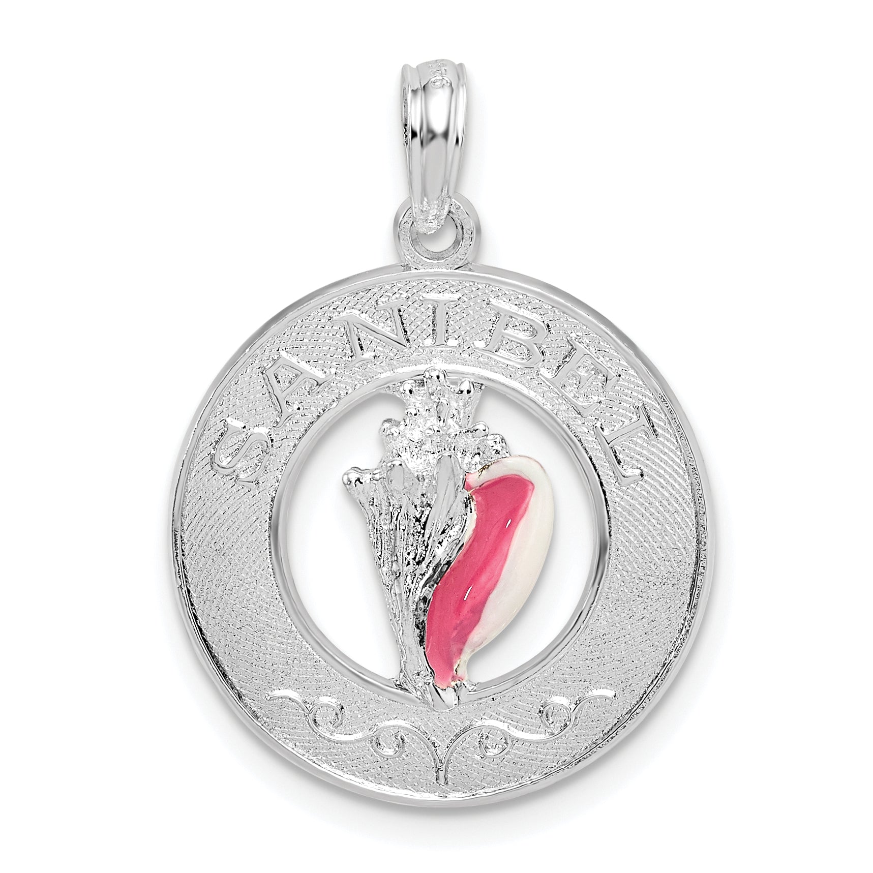 De-Ani Sterling Silver Rhodium-Plated Enameled Sanibel Circle with Shell Pendant Main image