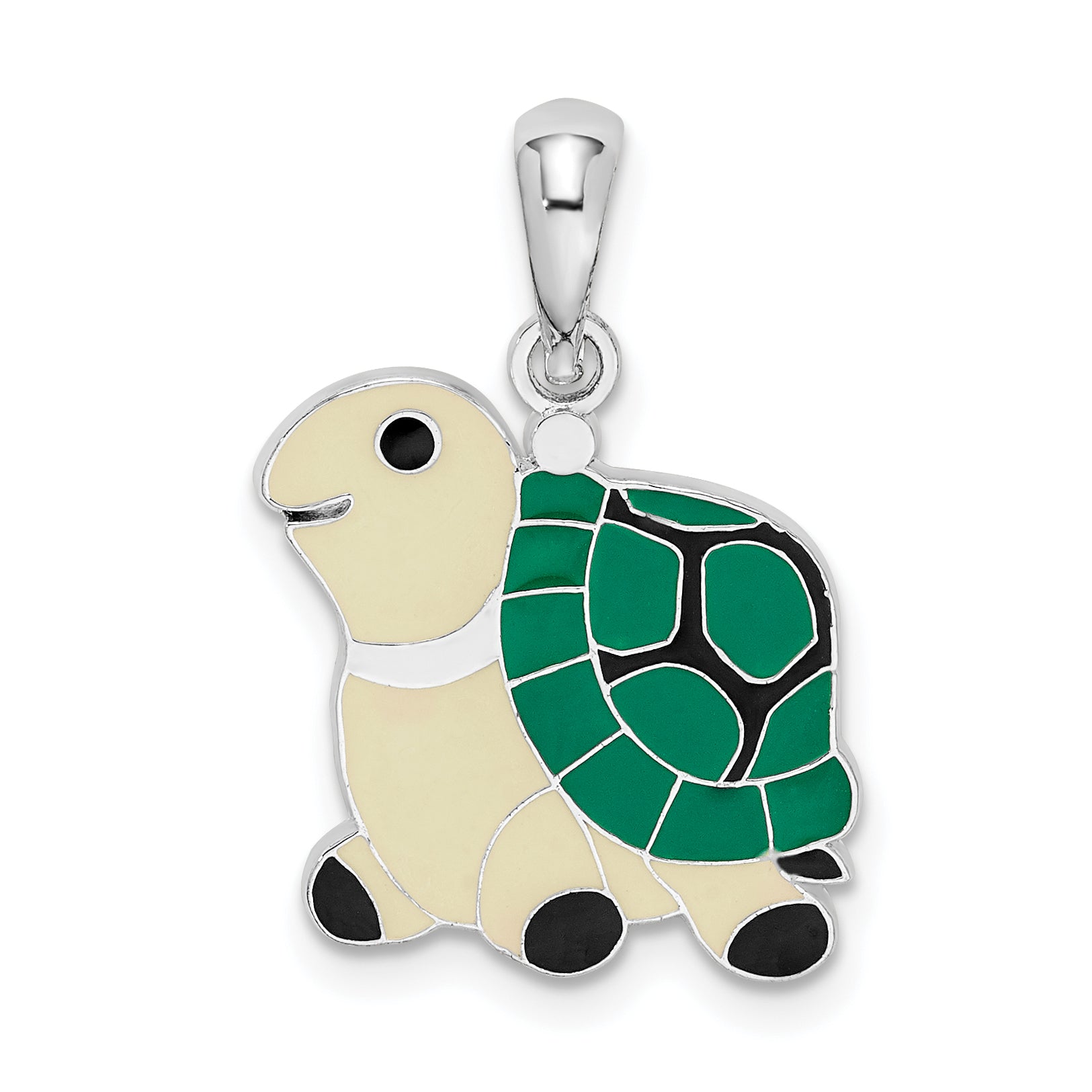 De-Ani Sterling Silver Rhodium-Plated Polished Enameled Green Turtle Pendant Main image
