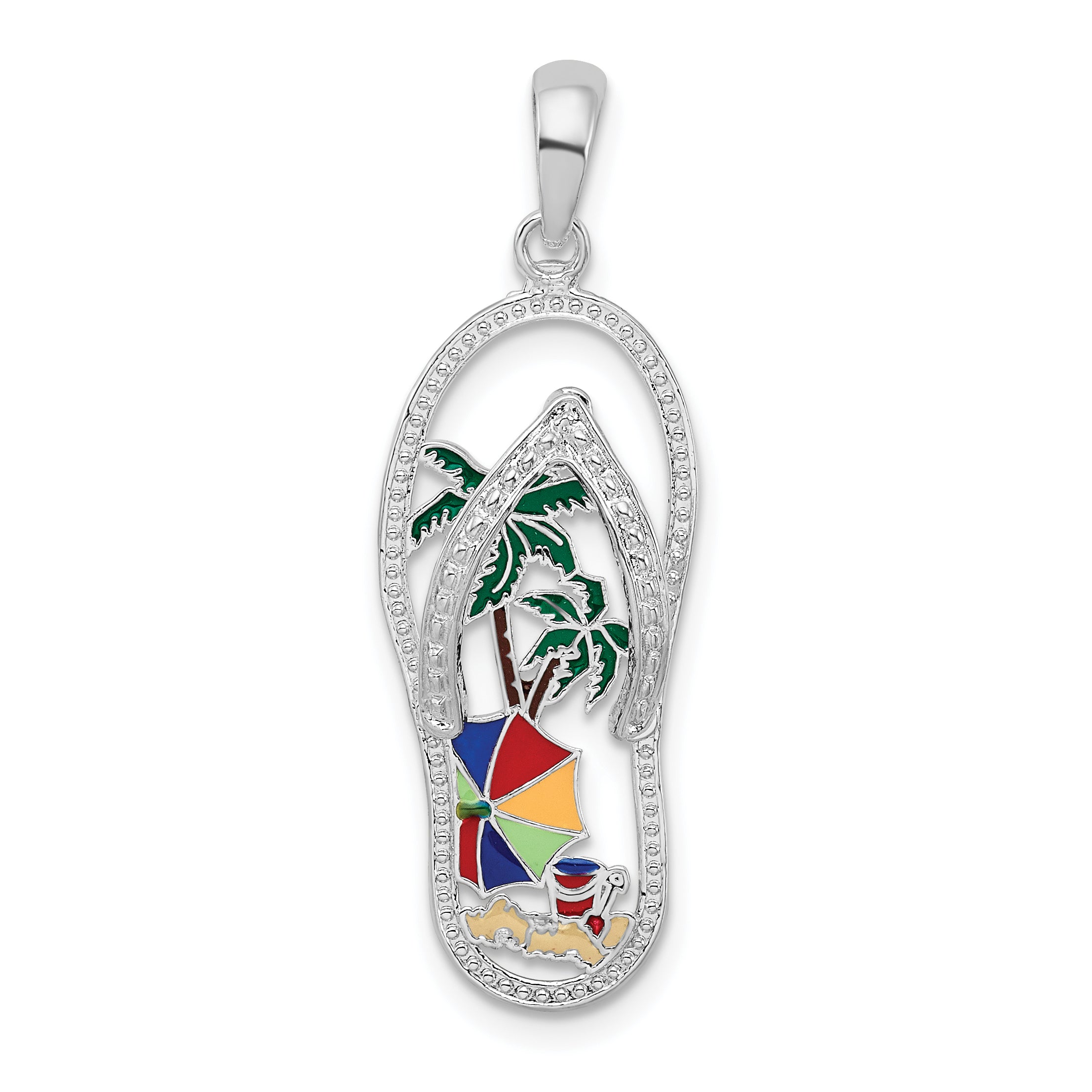 De-Ani Sterling Silver Rhodium-Plated Enameled Beach Scene Flip-flop Pendant Main image