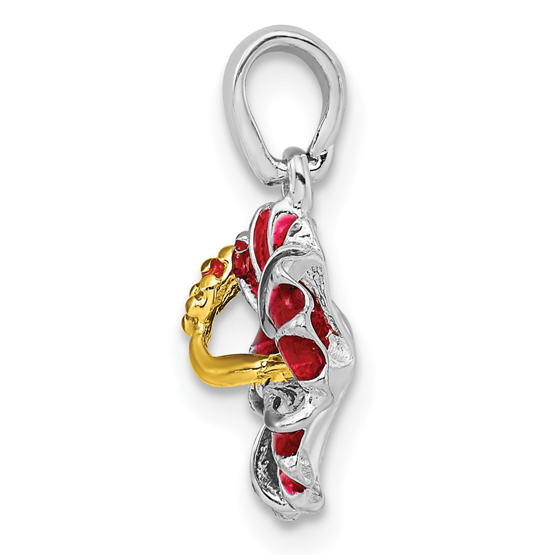 De-Ani Sterling Silver Rhodium-Plated Polished Enameled Red Hibiscus Pendant Secondary image
