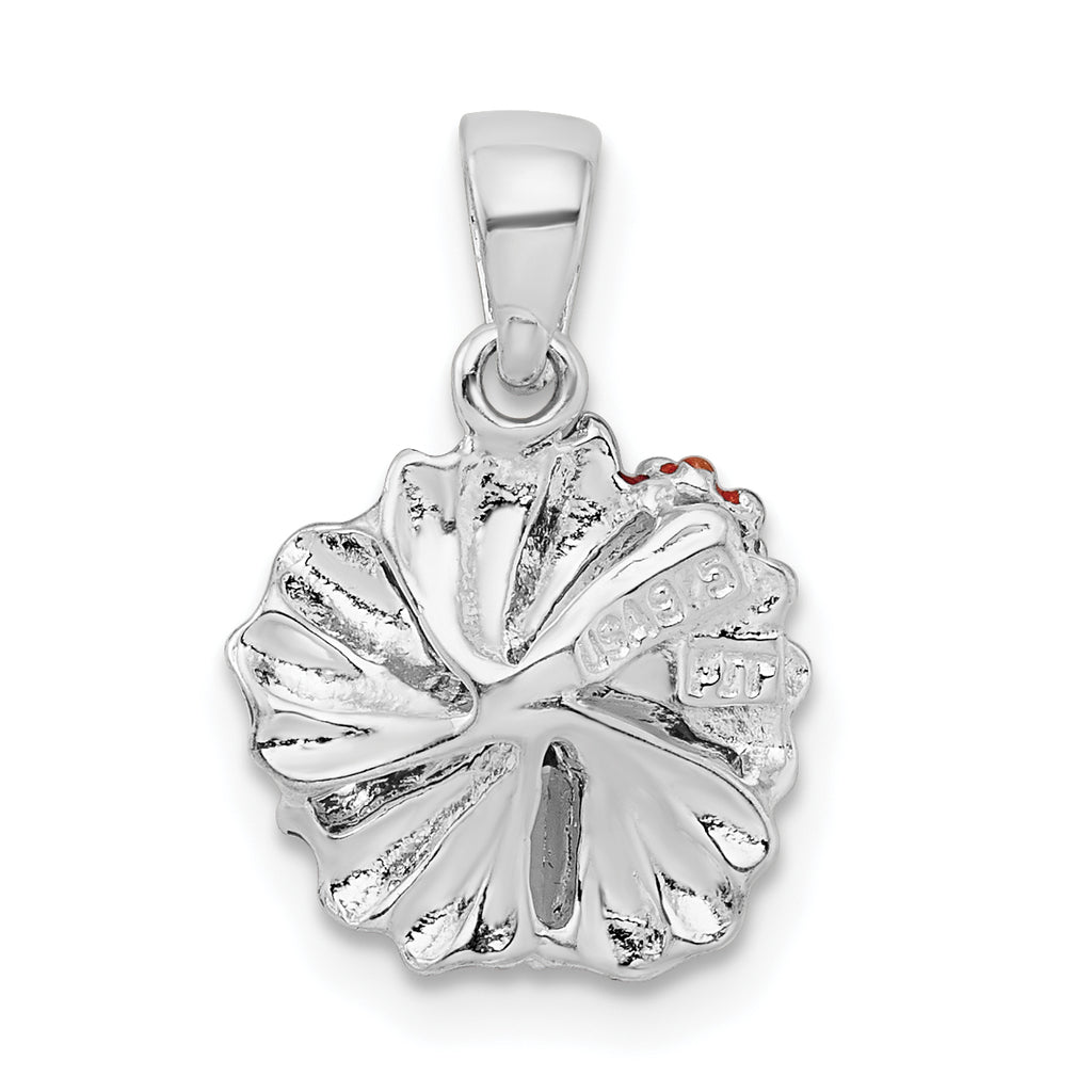 De-Ani Sterling Silver Rhodium-Plated Polished Enameled Red Hibiscus Pendant
