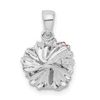 De-Ani Sterling Silver Rhodium-Plated Polished Enameled Red Hibiscus Pendant