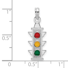 De-Ani Sterling Silver Rhodium-Plated Polished Enameled Traffic Light Pendant